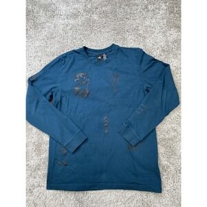 Adidas Shirt Mens Large Blue Long Sleeve Graphic Trefoil Logo Athletic ED7257